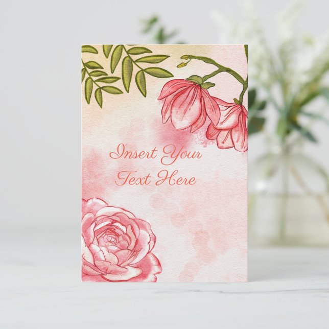 Carte Aquarelle Roses Romantiques Florales  (Debout devant)
