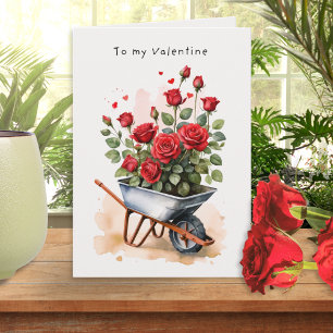 Carte Aquarelle Roses Rouges Floral Rustique Saint-Valen