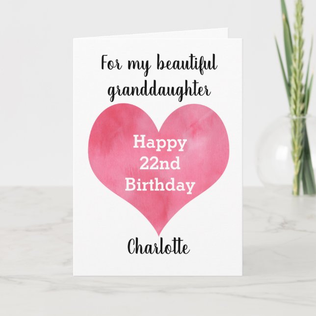 Carte Aquarelle rouge Coeur 22e anniversaire (Devant)