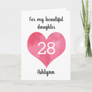 Carte Aquarelle rouge Coeur 28e anniversaire