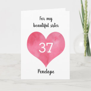 Carte Aquarelle rouge Coeur 37e anniversaire