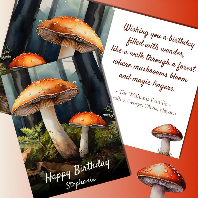 Carte Aquarelle rouge Toadstool ・ Fall Forest Anniversai (Créateur téléchargé)