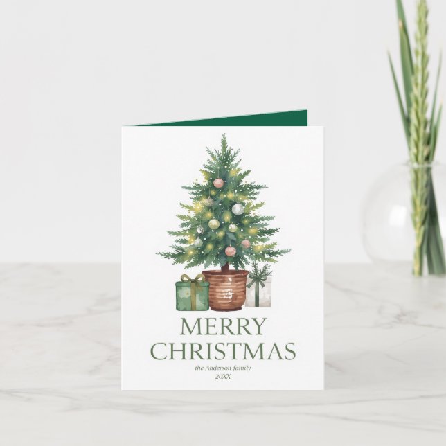 Carte Aquarelle rustique Arbre de Noël non photo (Devant)