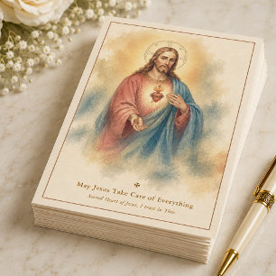 Carte Aquarelle Sacré-Cœur Jésus Prière catholique
