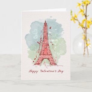 Carte Aquarelle Saint Valentin Sketchy Doodle Eiffel 