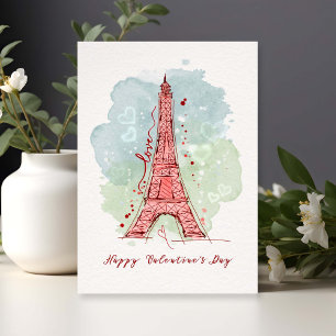 Carte Aquarelle Saint Valentin Sketchy Doodle Eiffel