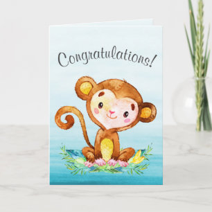 Carte Aquarelle Singe Garçon Félicitations