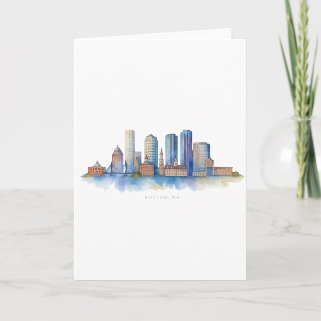 Carte Aquarelle Skyline de Boston City | MA Boston moder (Devant)
