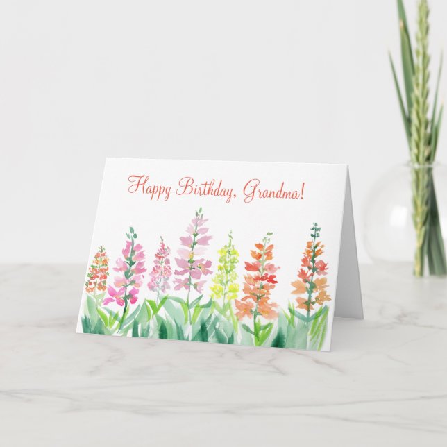Carte Aquarelle Snapdragons Anniversaire Grand-mère (Devant)