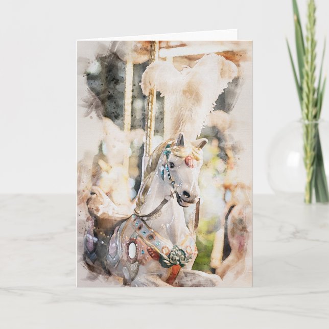 Carte Aquarelle Style Pastel Carousel Cheval (Devant)