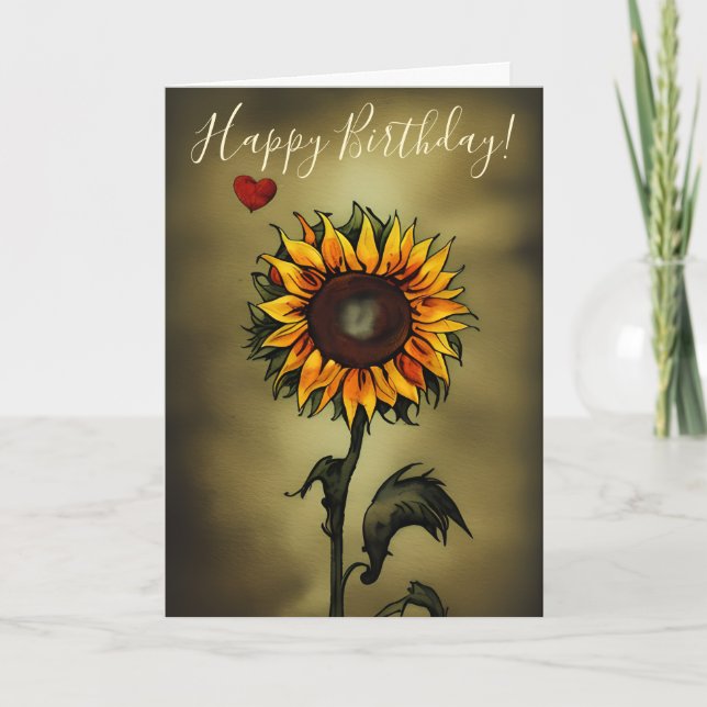 Carte Aquarelle Sunflower Love Fleur Anniversaire (Devant)