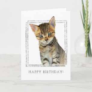 Carte Aquarelle Tabby Cat Joyeux anniversaire