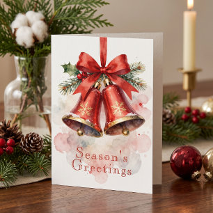 Carte Aquarelle Traditionnelle Cloches Rouges Noël Fêtes