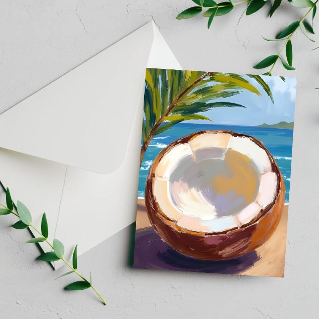 Carte aquarelle tropicale de la plage de coco (Créateur téléchargé)
