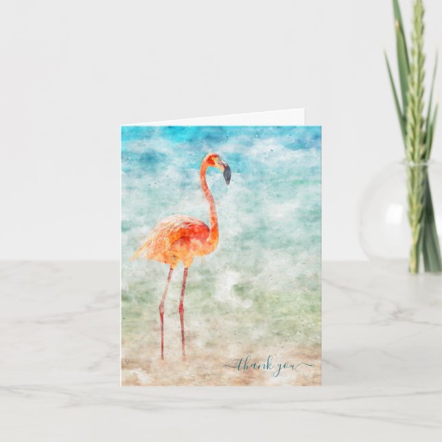 Carte Aquarelle tropicale Flamant rose de bord de mer Me (Devant)
