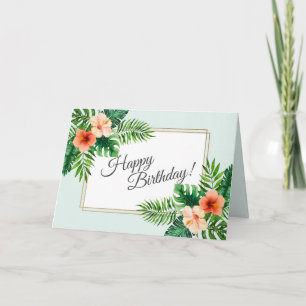 Carte Aquarelle tropicale verte à la menthe Fleur Annive