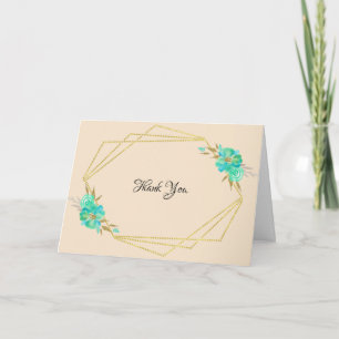 Carte Aquarelle turquoise or Floral Tan géométrique