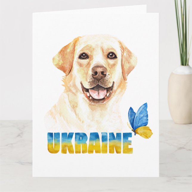 Carte Aquarelle Ukraine Labrador jaune et papillon (Devant)