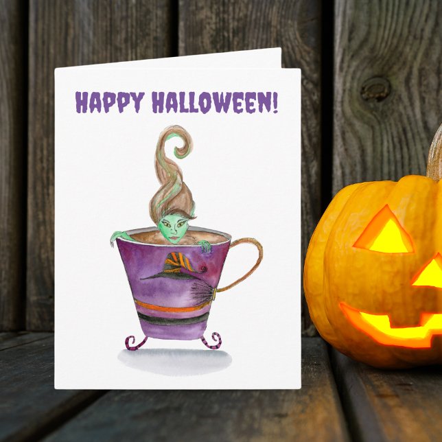 Carte Aquarelle Une sorcière brasse Halloween heureux (This unique Halloween card is perfect for teachers, co workers, Halloween fans!
)