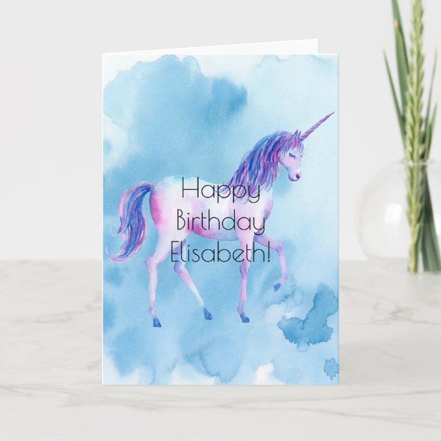 Carte Aquarelle Unicorn Personnalisée Anniversaire (Devant)