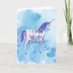 Carte Aquarelle Unicorn Personnalisée Anniversaire