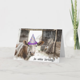 Carte Aquarelle Vache d'anniversaire dans la grange