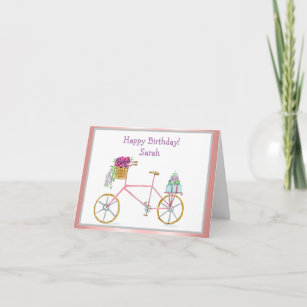 Carte Aquarelle Vélo Anniversaire Avec Fleurs Et Cake Ca