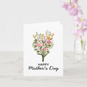 Carte Aquarelle verte rose florale Bonne fête des mères