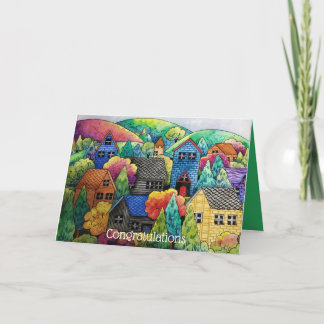 Carte Aquarelle Village Sur La Colline Avec Maisons Colo