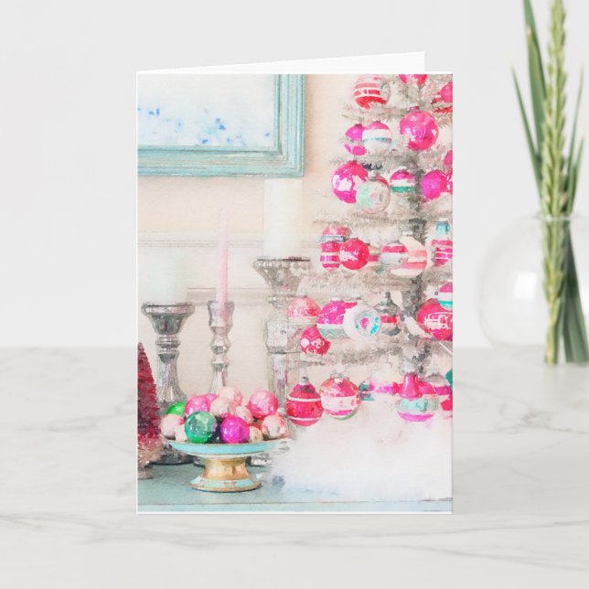 Carte Aquarelle Vintage Arbre de Noël (Devant)