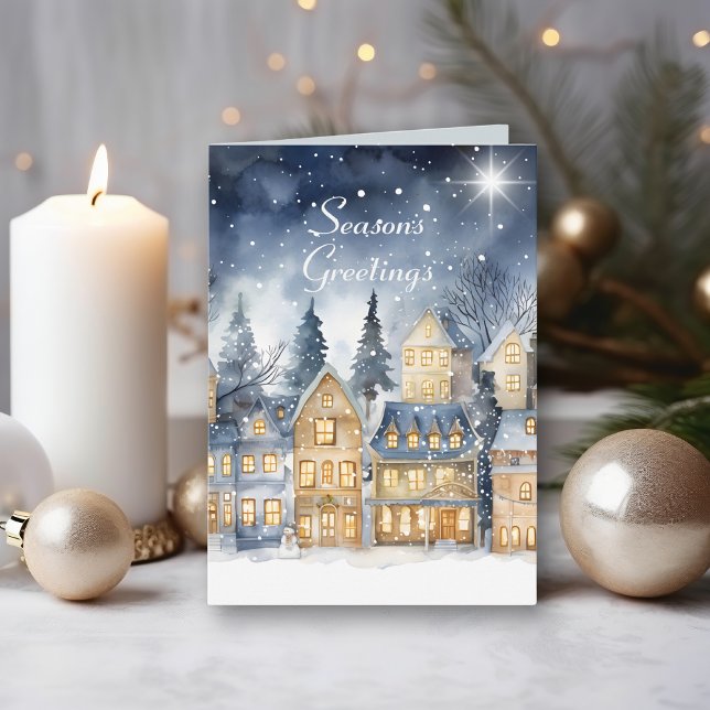 Carte Aquarelle Vintage Village Star Nuit (Créateur téléchargé)