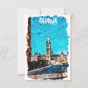 Carte Aquarelle Vintage voyage d'Ottawa Canada