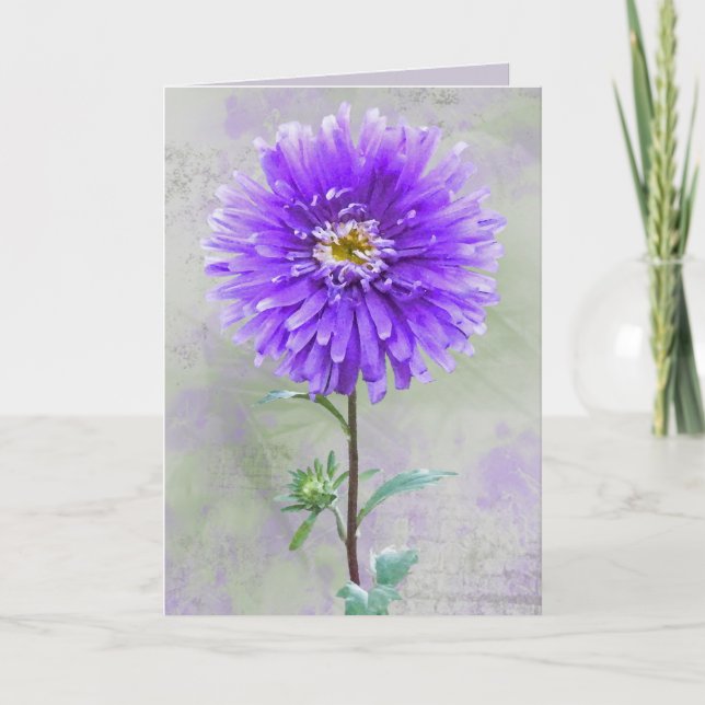 Carte Aquarelle violette Dahlia Anniversaire (Devant)