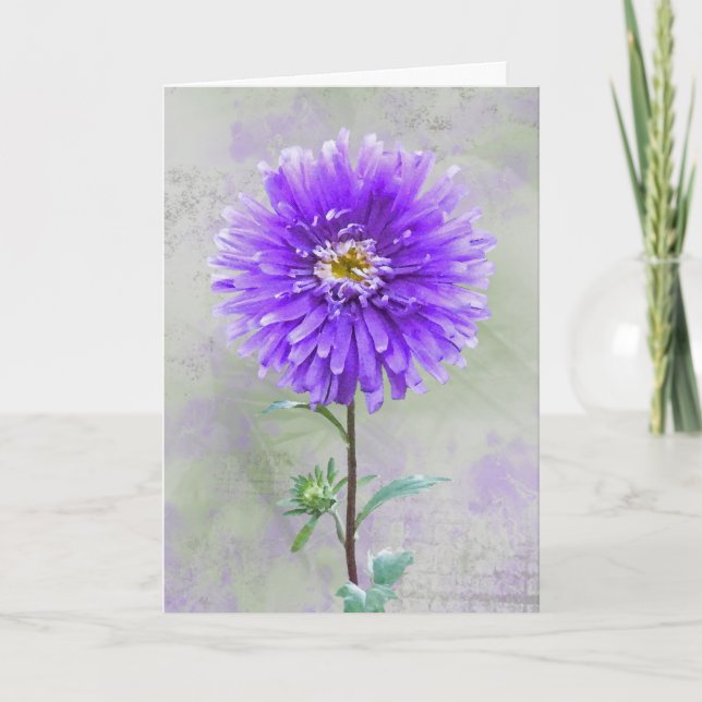 Carte Aquarelle violette Dahlia Sympathie (Devant)