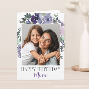 Carte Aquarelle violette Floral Joyeux Anniversaire Mama