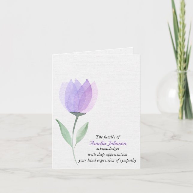 Carte Aquarelle violette Tulip Sympathy Merci (Devant)