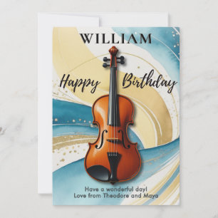 Carte Aquarelle violon tournoie Musique Thème Anniversai
