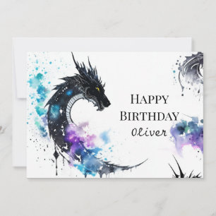 Carte Aquarelle Whimsical Dragon Anniversaire