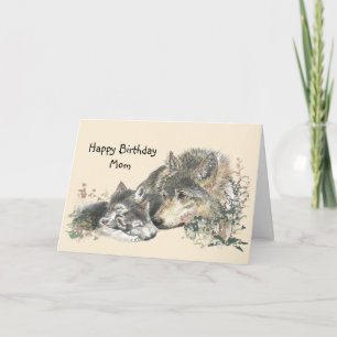 Carte Aquarelle Wolf Mère & Cubs Maman Anniversaire
