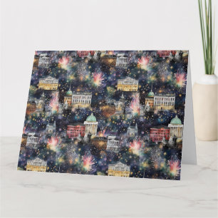 Carte Aquarelles de Noël et du Nouvel An à Washington DC