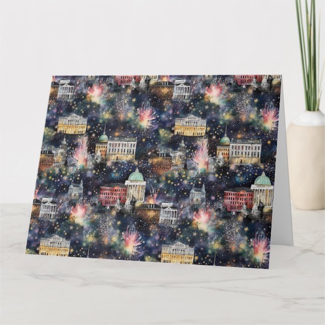 Carte Aquarelles de Noël et Nouvel An de Washington DC (Devant)