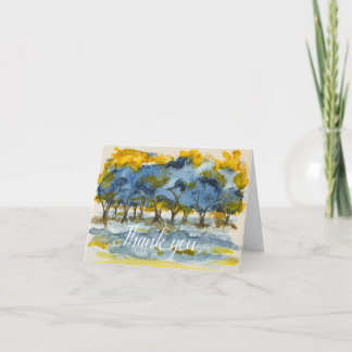 Carte Aquarelles jaunes bleues - blanc - merci