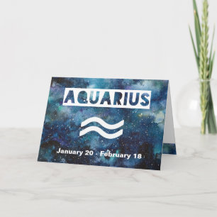 Carte Aquarius Astrology Blue Watercolor Galaxy Annivers