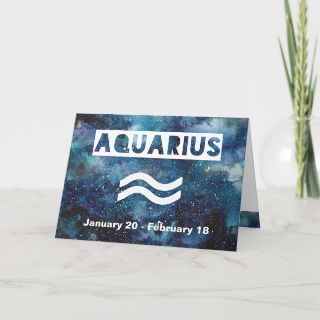 Carte Aquarius Astrology Blue Watercolor Galaxy Annivers (Devant)