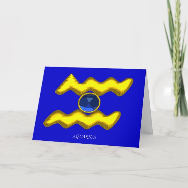 Carte AQUARIUS Blue Sapphire & Gold Zodiac Anniversaire (Devant)