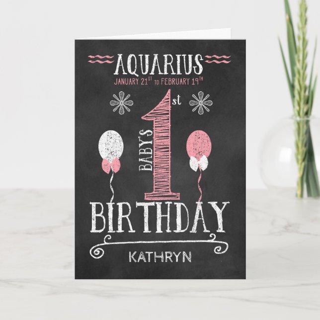 Carte AQUARIUS Fille 1er anniversaire Né du 21 janvier a (Devant)