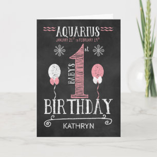 Carte AQUARIUS Fille 1er anniversaire Né du 21 janvier a