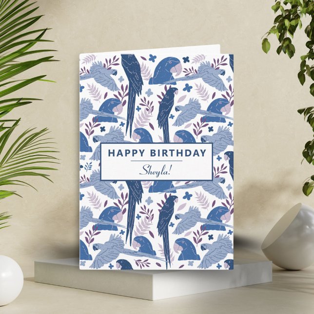Carte Ara Parrot Bleu Tropical Leave Motif Anniversaire (Créateur téléchargé)