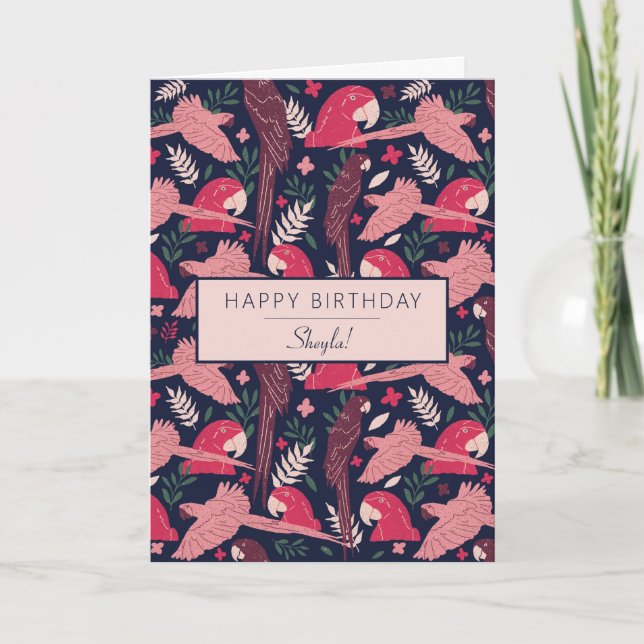 Carte Ara Parrot rose Tropical Leave Motif Anniversaire (Devant)