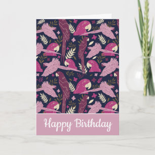 Carte Ara Perroquet Rose Motif Feuilles Tropicales Anniv